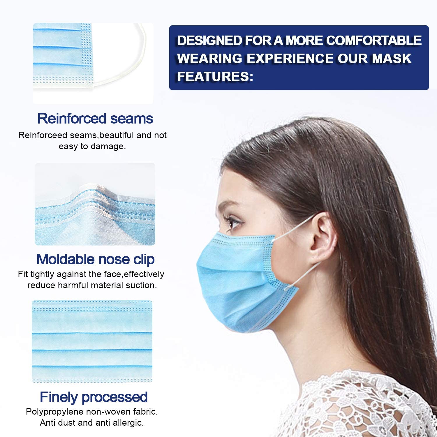 Disposable Face Masks Blue 50 Pack/Box